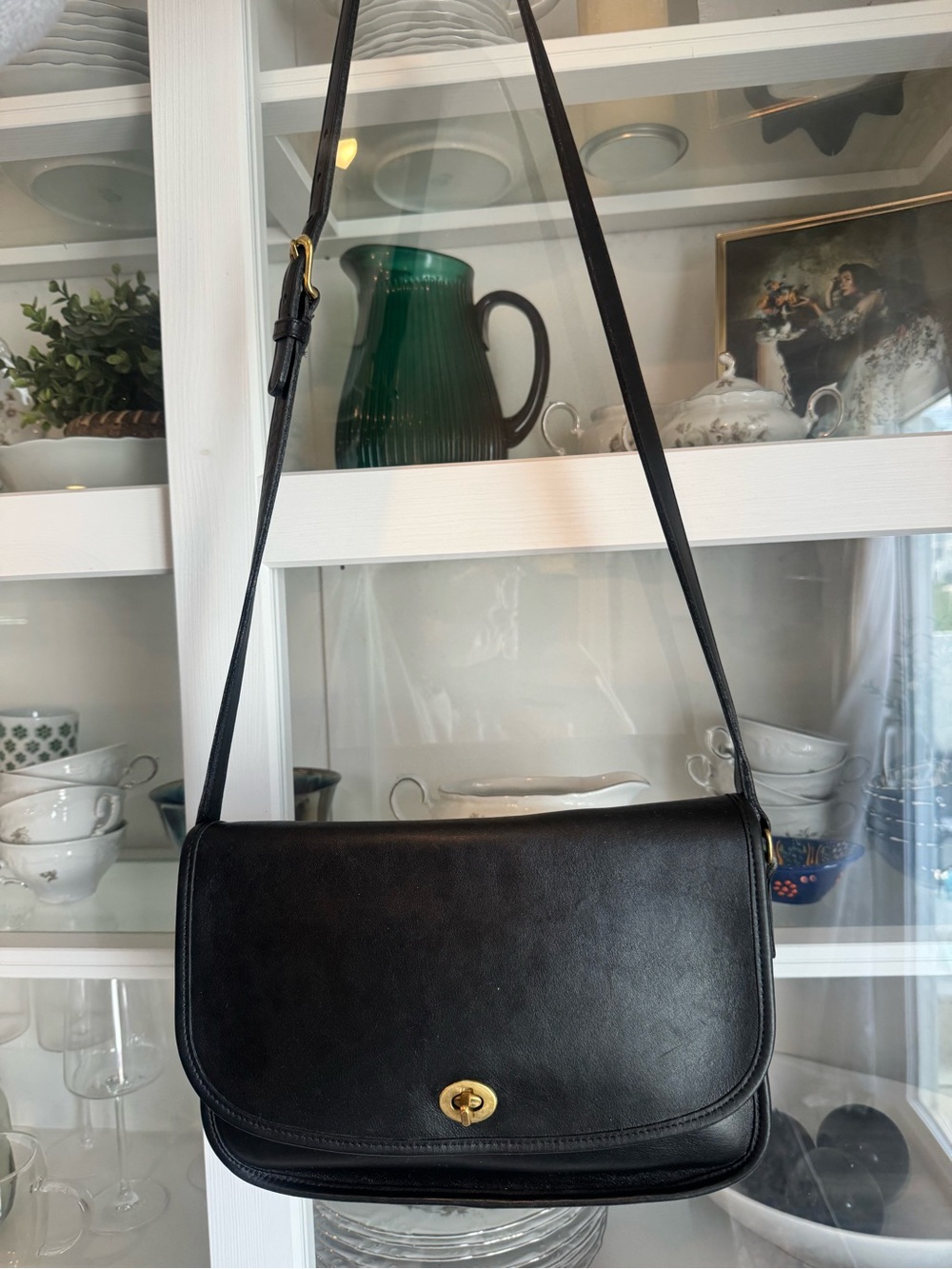 Vintage Coach City Bag Black with Brass Hardware